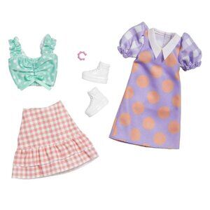 Barbie Fashion, Doll Clothing with Polka Dot Dress, white boots & Accessories